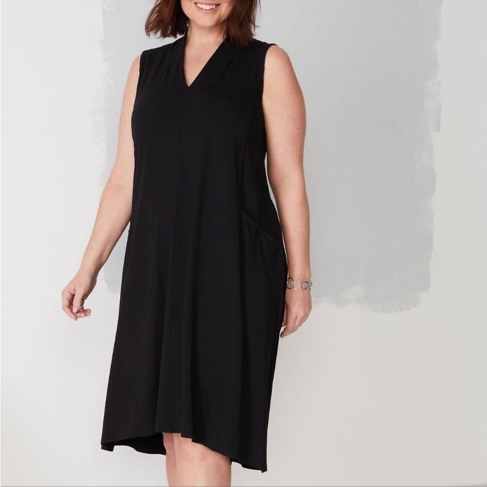 J. Jill Cargo Pocket Flowy Midi Dress Black V Neck Sleeveless Minimal Comfy